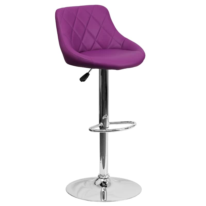 Diamond Pattern Vinyl Bucket Seat Adjustable Barstool - 18.5"W x 19"D x 33.25" - 41.75"H