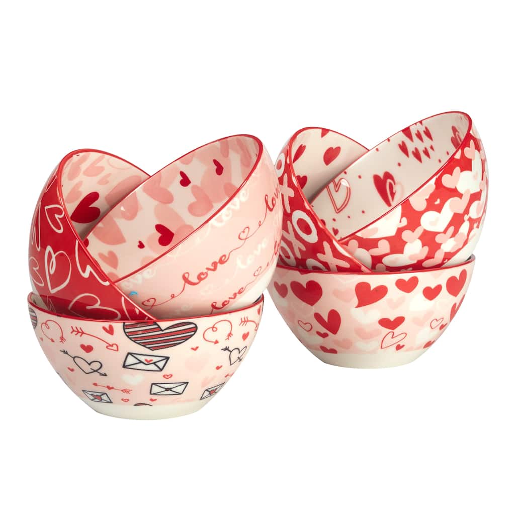 Certified International Valentine's Day 5" All Purpose Bowls, Set of 6 - 5" Dia. x 2.5"
