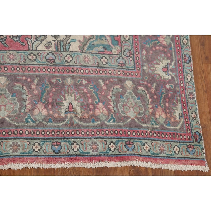 Pink Tabriz Persian Vintage Rug Hand-Knotted Living Room Wool Carpet - 6'8"x 10'6"