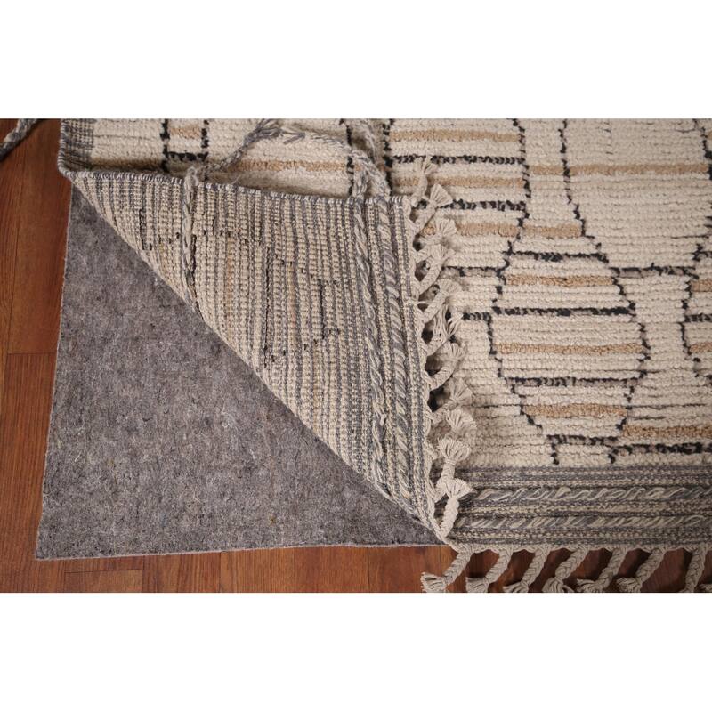 All-Over Moroccan Oriental Area Rug Handmade Beige Wool Carpet - 6'0"x 12'7"