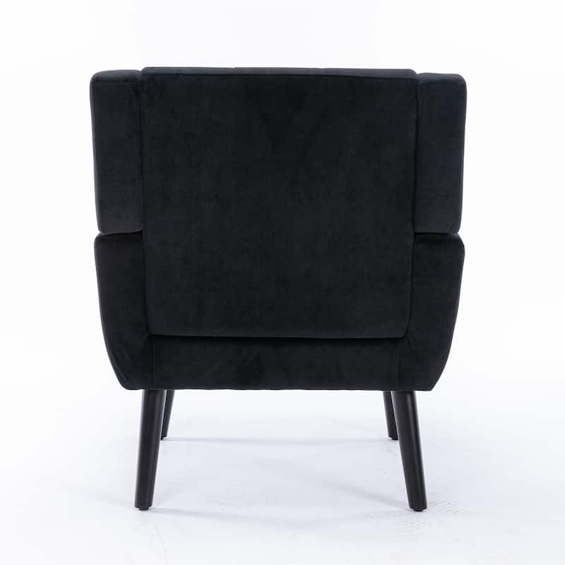 Black Velvet Modern 29.53" Upholstered Buttons Tufted Accent Chair with Black Solid Wood Legs