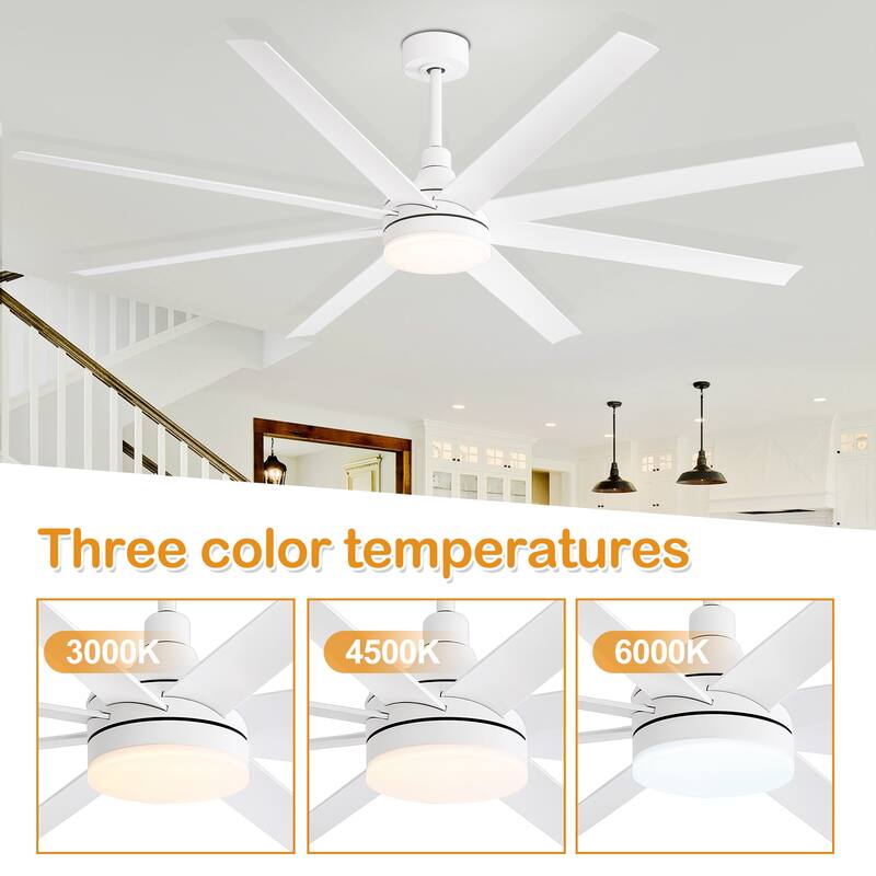 65/72/84 Inches Large LED Ceiling Fan with Light Remote(8-Blade)