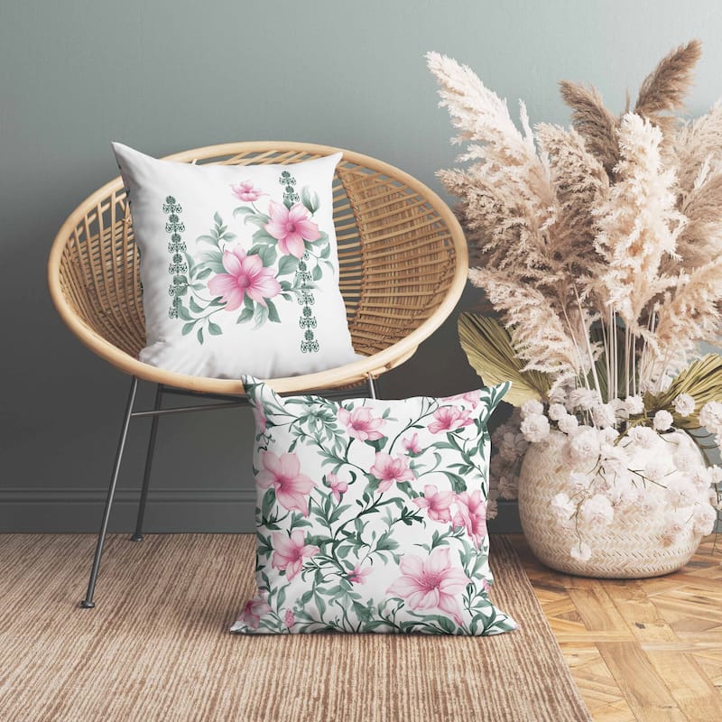 Petal Perfection Faux Suede Reversible Throw Pillow White and Green