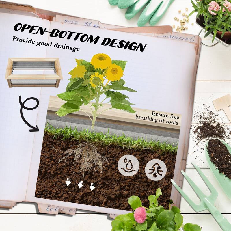 Outsunny Raised Garden Bed Kit, Outdoor Planter Box, Galvanized Metal Reinforced with Wood, Stock Tank for Growing Flowers