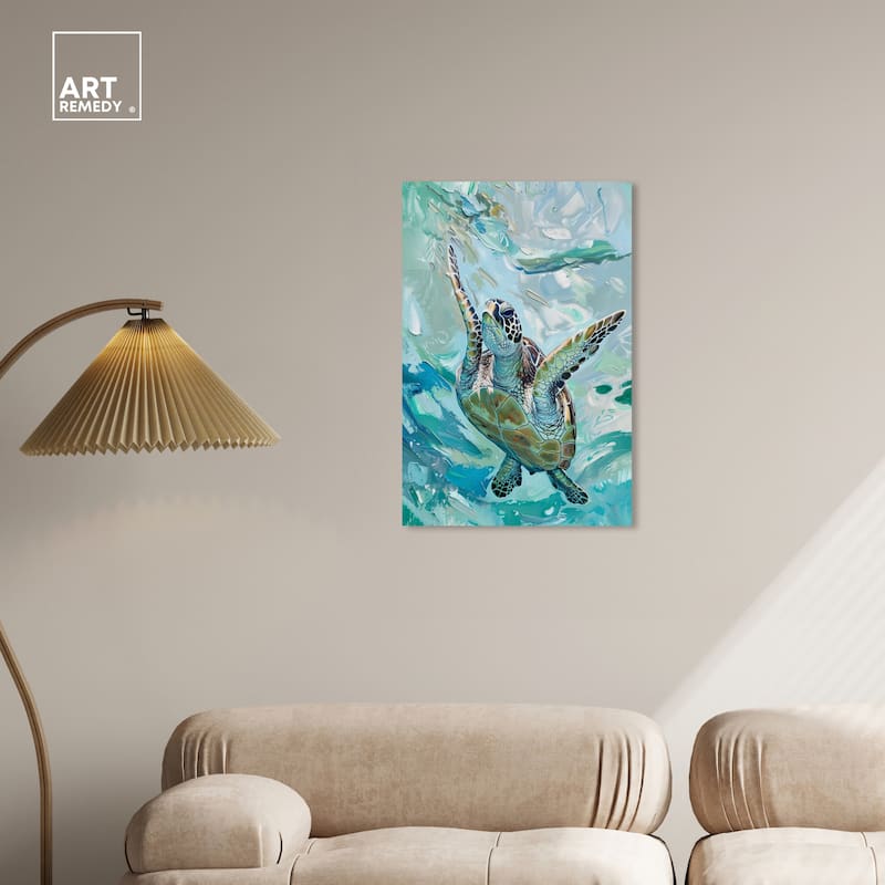 Art Remedy Serene Turtle Gallery Wrapped Colorful Coastal 1 Piece Canvas Wall Art