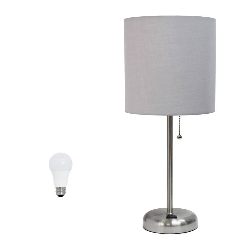 19.5" Modern Table Lamp with USB Charging Port and Fabric Shade for Home Office or Bedroom - With Bulb - Grey-Single