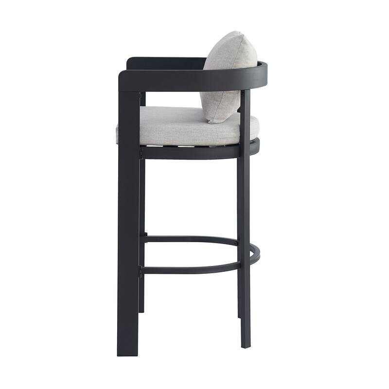 Christopher Knight Home - Vornell Outdoor 41.9"H Iron Frame Bar Stool with Olefin Fabric Upholstery, Cushion & Footrest Set