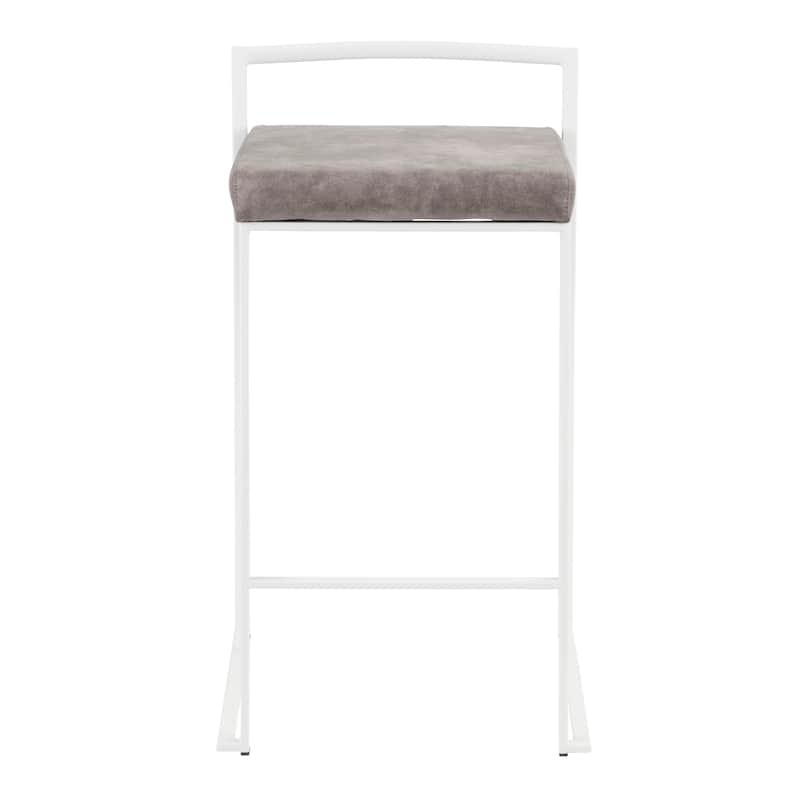 Lumisource Counter Stool in White with Grey Faux Leather - Set of 2 - 16"Lx17.5"Wx31"H