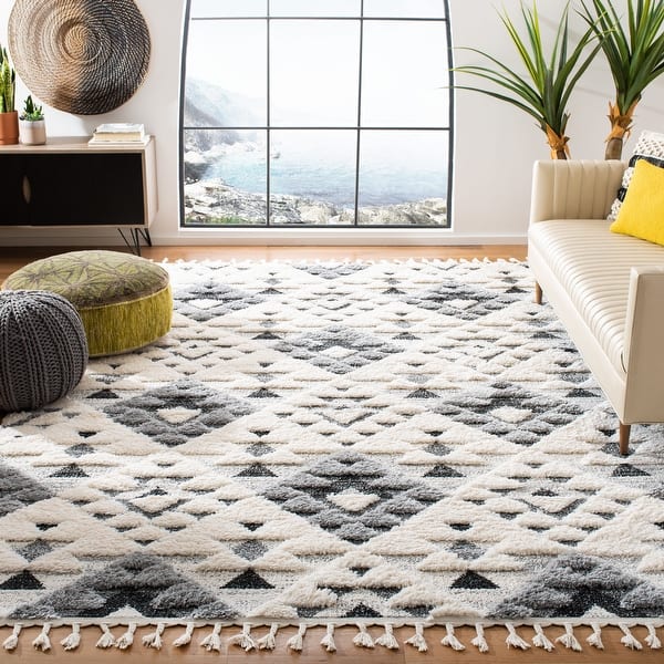 slide 3 of 52, SAFAVIEH Moroccan Tassel Shag Kobi 2-inch Thick Rug 10' x 14' - Ivory/Grey