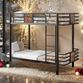 Twin XL over Twin XL Metal Bunk Bed with MDF Board Guardrail and Two Storage Drawers