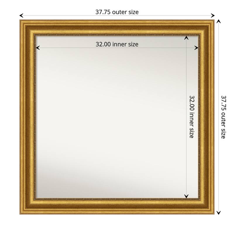 Parlor Gold Framed Non-Beveled Custom Wall Mirror, Bathroom Vanity Mirror - Outer Size: 37.75 x 37.75