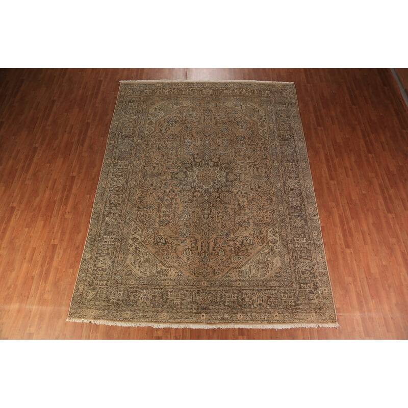Geometric Tabriz Persian Vintage Rug Handmade Orange Wool Carpet - 9'6" x 12'9"