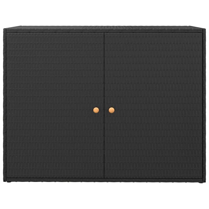 Outdoor Storage Cabinet, Solid Acacia Wood, 39 Inch Black PE Rattan
