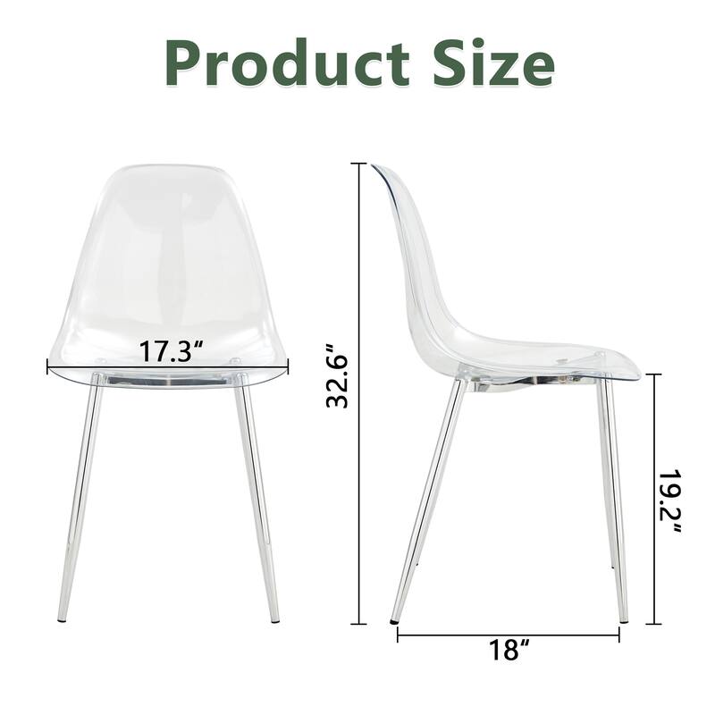 Stylish Ergonomic Dining Chair, Metal Legs - Silver,Transparent