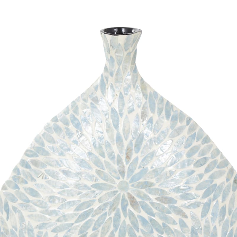 Mother of Pearl Shell Floral Handmade Large Mosaic Decorative Vase with Cream Underlay - Light Blue - Roche River Decor