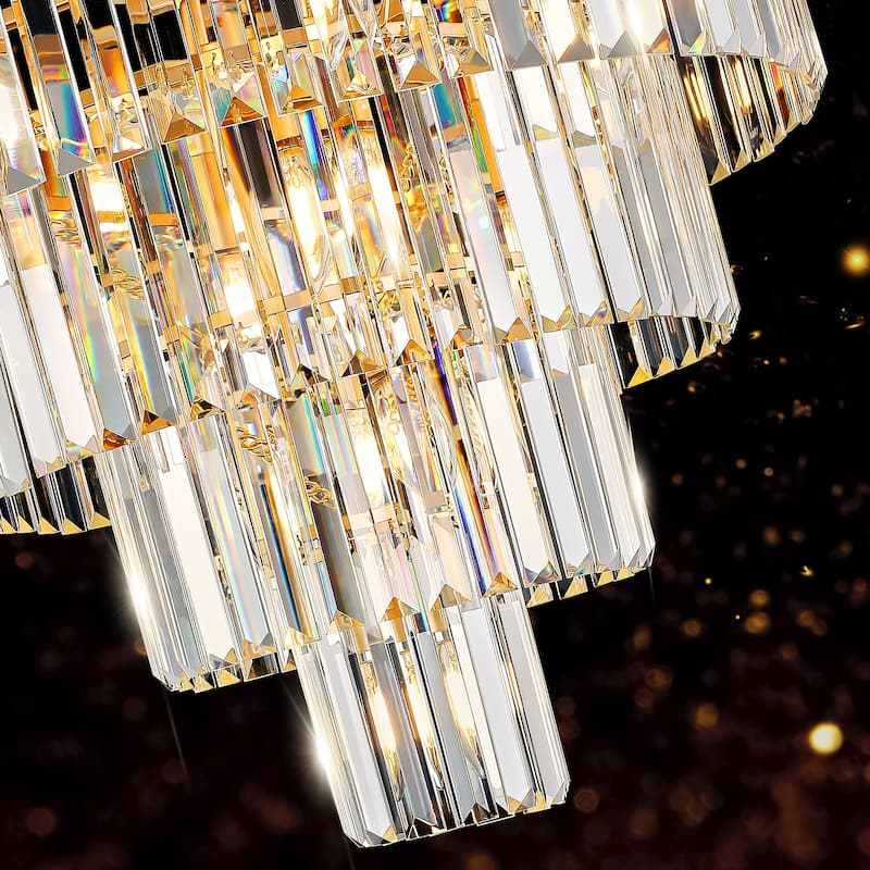 24" Luxury Crystal Chandelier with Black Finish - Elegant 15-Light 5 Tier Pendant Light Fixture for Living Room, Dining Room