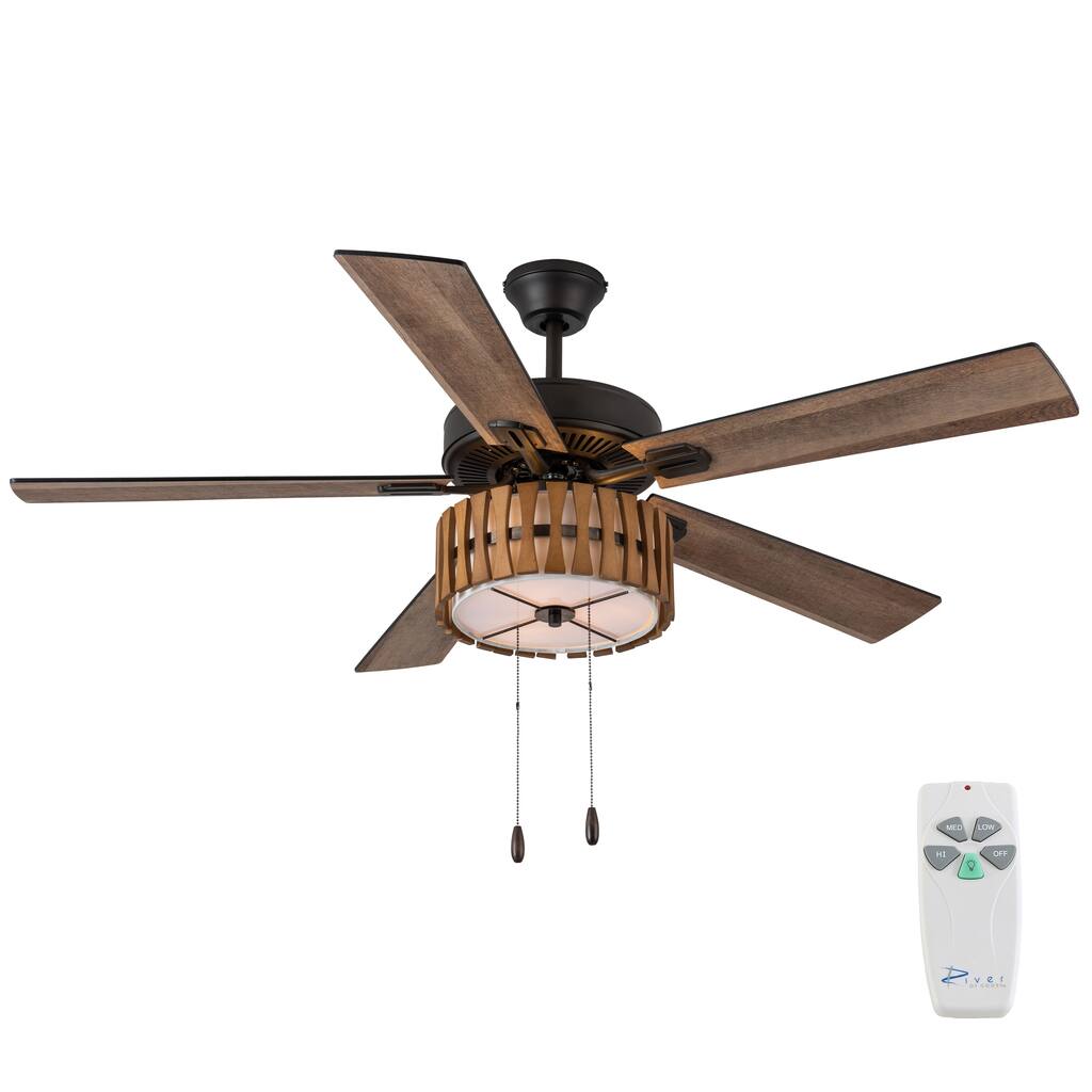 Adan River of Goods Oil Rubbed Bronze Metal and Wood 52-inch 3-Light Ceiling Fan - 52" x 52" x 13.75"/18.75"