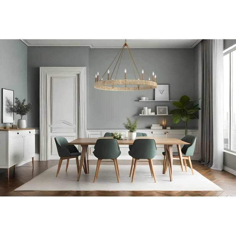 Abaca 24-inch Wide 5-Light Chandelier in Satin Brass