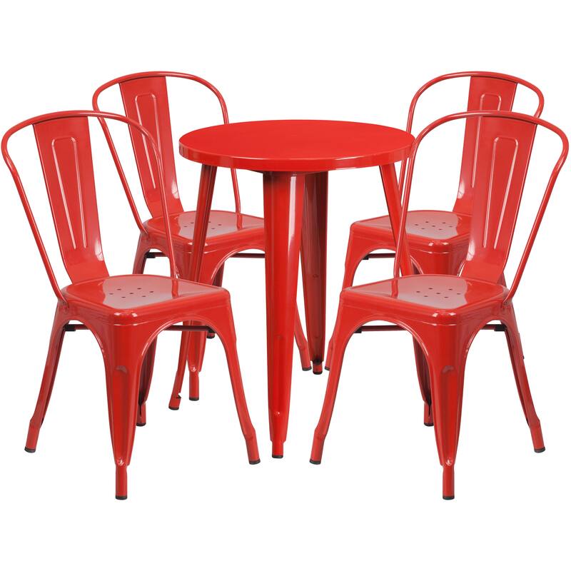 24'' Round Metal Indoor-Outdoor Table Set with 4 Cafe Chairs