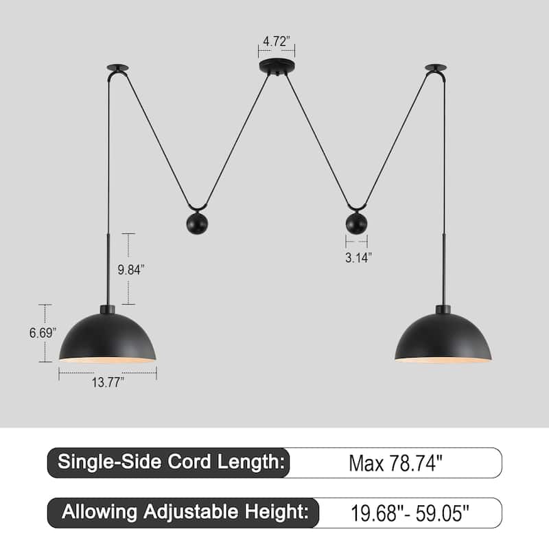 Starsky Modern 2-Light Pendant Island Light Fixture, W-Shaped Hanging Lights with Adjustable Cord and Metal Sliding Weights