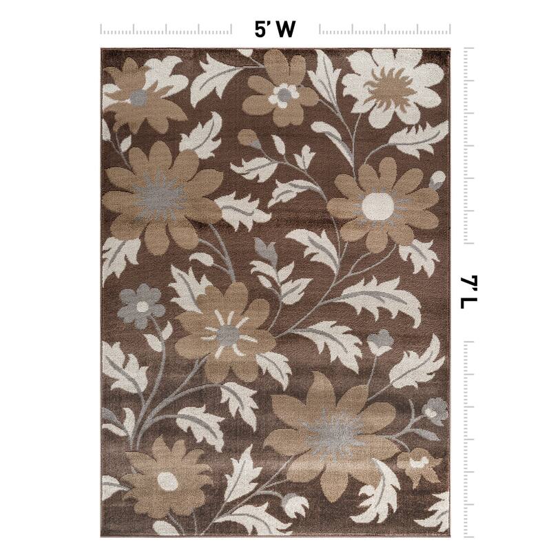 Contemporary Floral Area Rug for Living Room, Bedroom, or Entryway - Low Pile Indoor Rug