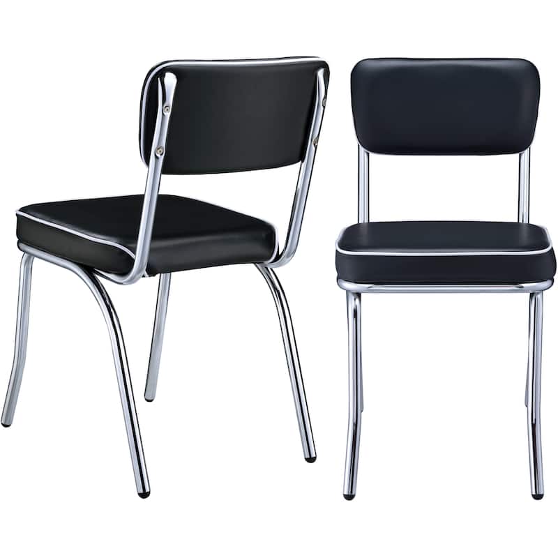 Retro Style Black Leatherette and Chrome Base Dining Chairs (Set of 2)