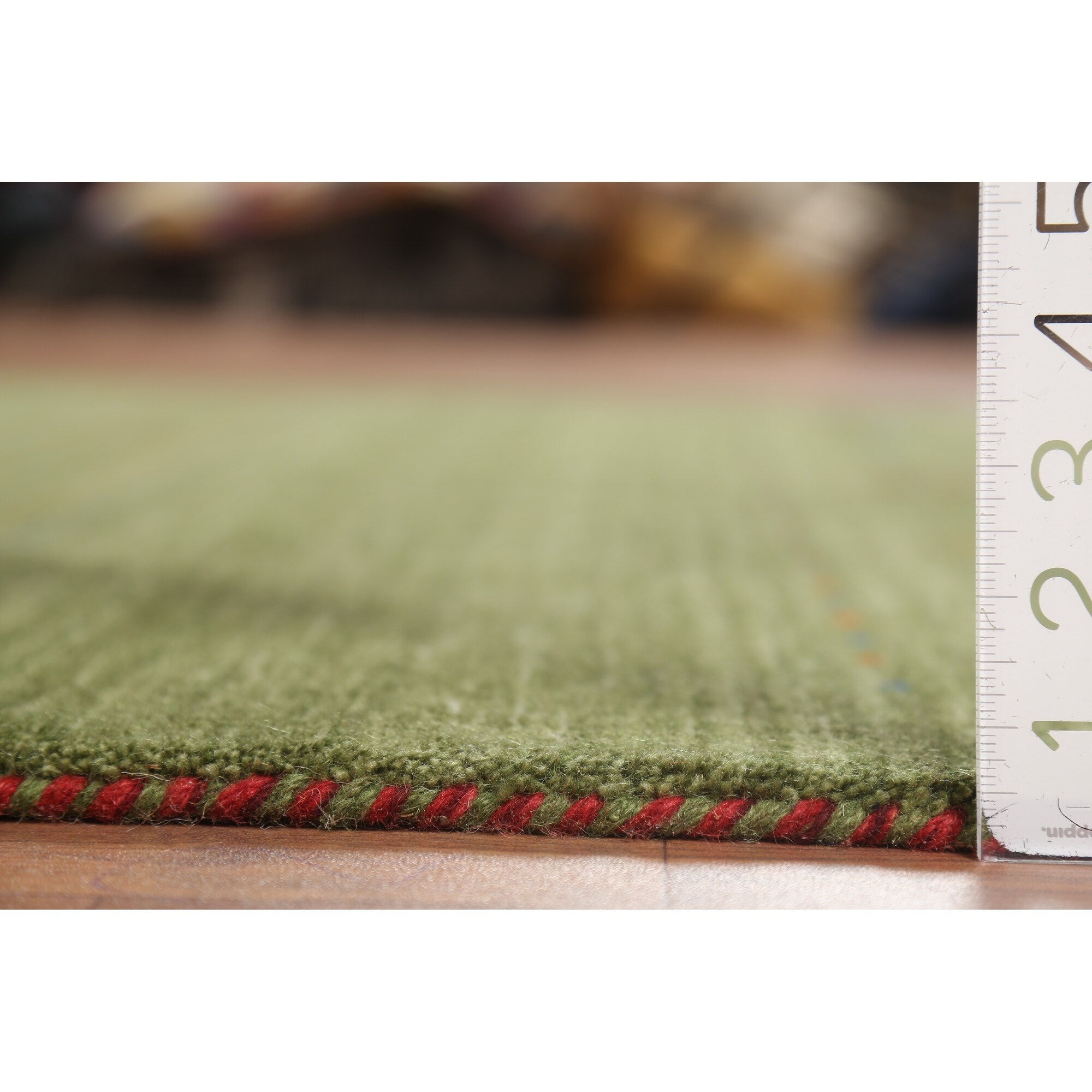 Tribal Green Gabbeh Indian Area Rug Hand-Knotted Wool Carpet - 4'7