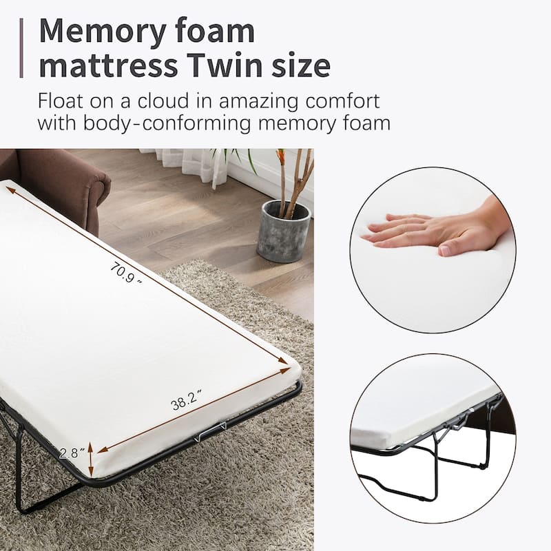 Sleeper Sofa Bed, Pull Out Sofa Bed Loveseat Sleeper w/ Twin Size Memory Mattress, Modern Linen Couch Bed Chairs for Living Room