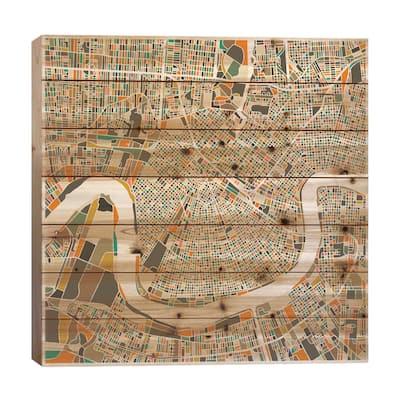 Abstract City Map of New Orleans Print On Wood by Jazzberry Blue - Multi-Color