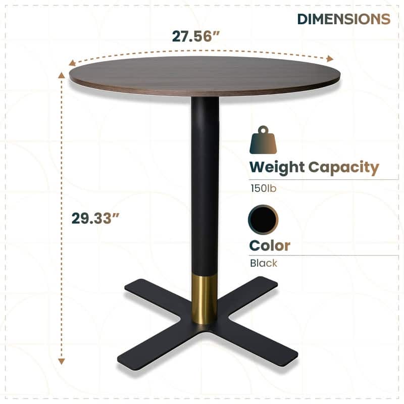 Vail Round Dining Table with 27 in. MDF Tabletop in Black Stainless Steel Cross Legs with Gold Accent Base Kitchen Table