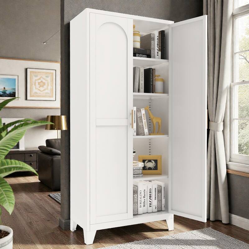71'' Metal Storage Cabinet with Shapely Doors, Adjustable Shelves, Tall Steel Organizer for Bedroom, Living Room or Kitchen