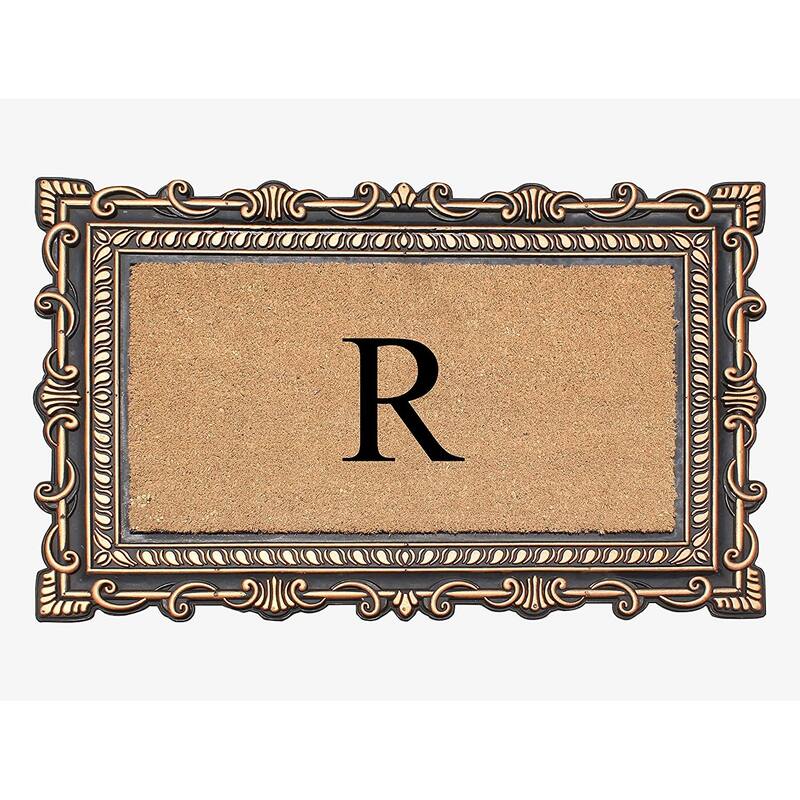A1HC First Impression Carson Rubber and Coir 24" X 36", Heavy Duty, Easy to Clean Outdoor Monogrammed Doormat - Monogrammed R