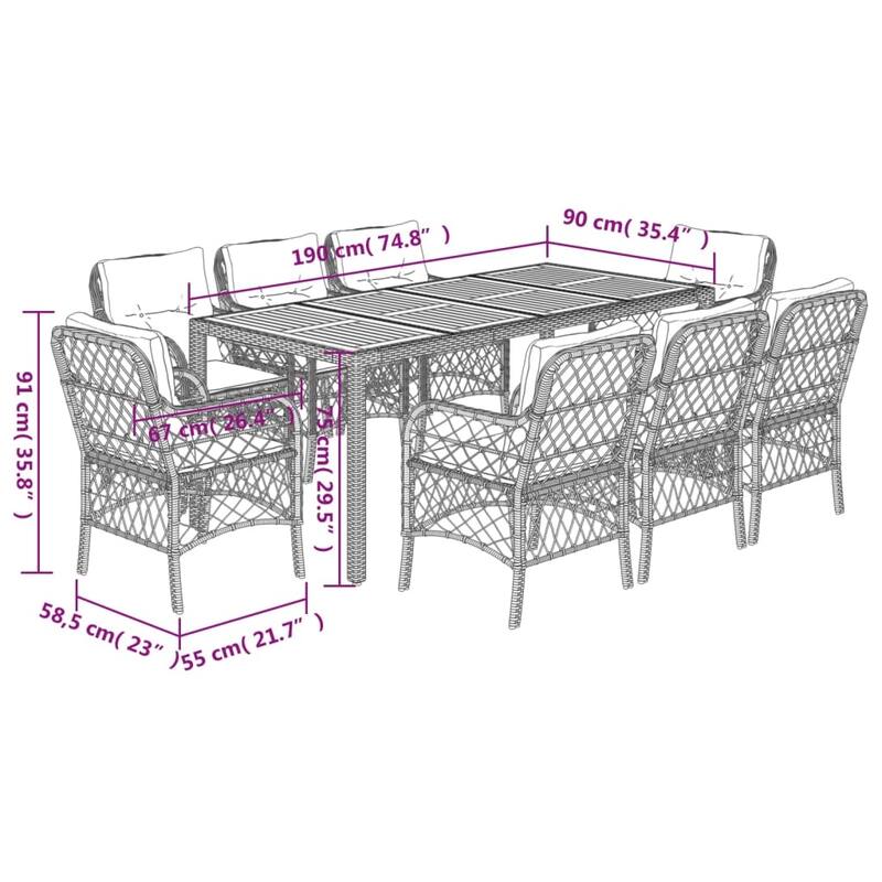 vidaXL Garden Dining Set Black, Cream white Poly Rattan Large - 74.8 x 35.4 x 29.5 in