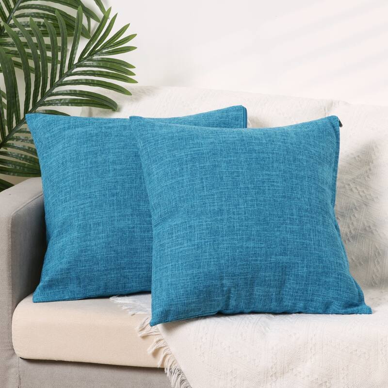 2 Packs Linen Decorative Throw Pillow Cover Solid Contemporary Pillow Cover - Blue - 20 x 20 Inch