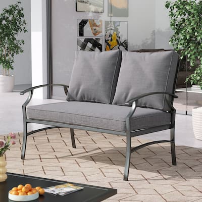 DREAMSIDEA Outdoor Metal Cushioned Loveseat Sofa