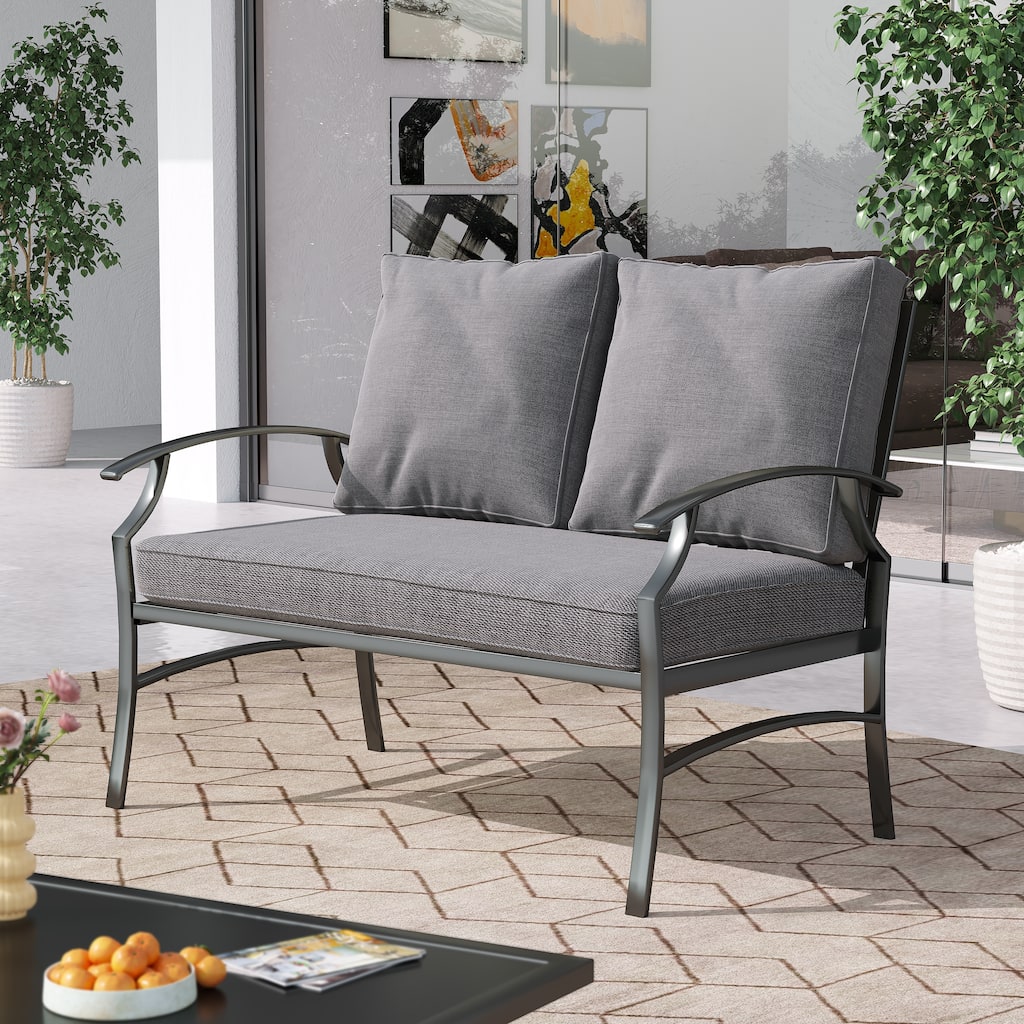 DREAMSIDEA Outdoor Metal Cushioned Loveseat Sofa