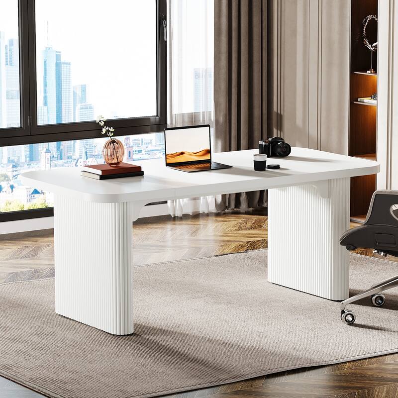 Large Wood Executive Desk, Modern Computer Desk, Home Office Workstation Boss Desk