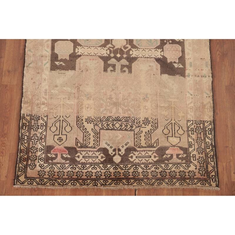 Meshkin Persian Vintage Runner Rug Handmade Wool Carpet - 3'6"x 10'3"