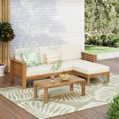 Christopher Knight Home - 3-Piece Acacia Wood Sofa Set with Ottoman and Coffee Table