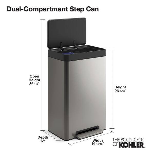 11 Gallon Dual Compartment Trash Can, QuietClose Lid, Trash Can with