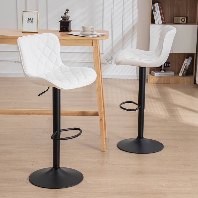 Modern Faux Leather Bar Stools Set of 2, Adjustable Height, Swivel Counter Stools