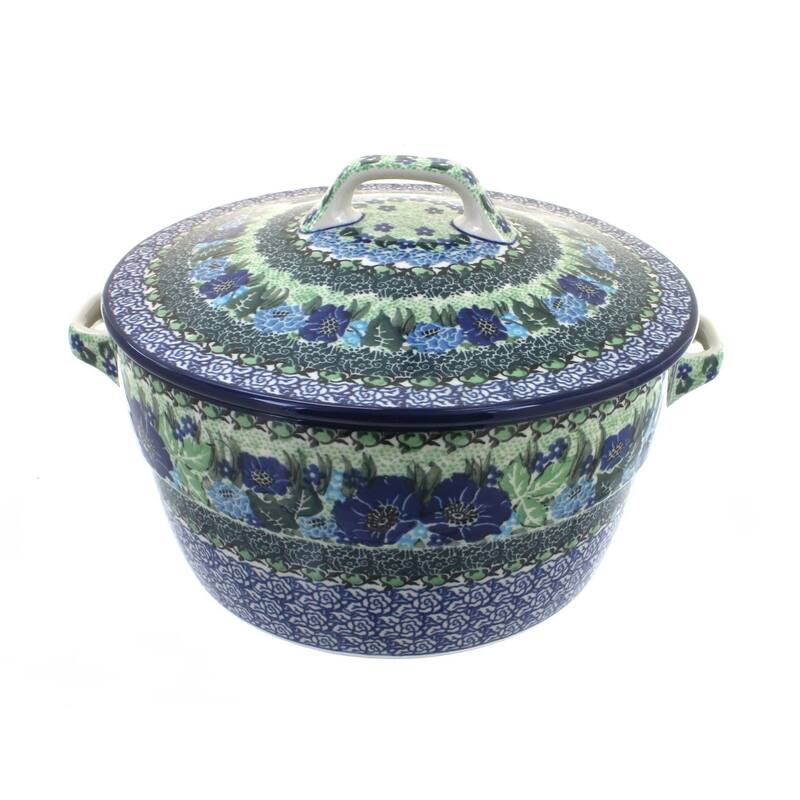Blue Rose Polish Pottery 278 Ceramika Artystyczna Covered Round Baker - Sapphire Fields