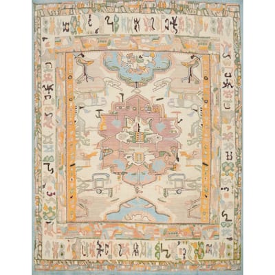 Hand Knotted Oriental 100% Wool Carpet Transitional Geometric Beige & Ivories Oushak Area Rug - 9' 11'' X 10' 1''