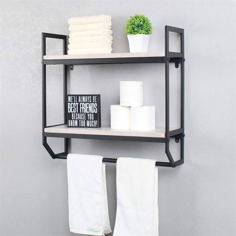 2-Tier Metal Industrial 23.6" Bathroom Shelves Wall Mounted - 7.87"D x 23.6"W x 22.8"H