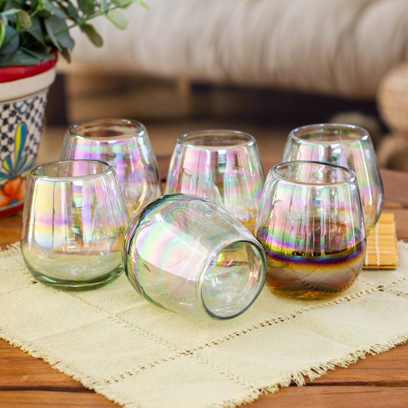 Novica Handmade Ethereal Freshness Handblown Recycled Stemless Wine Glasses (Set Of 6)