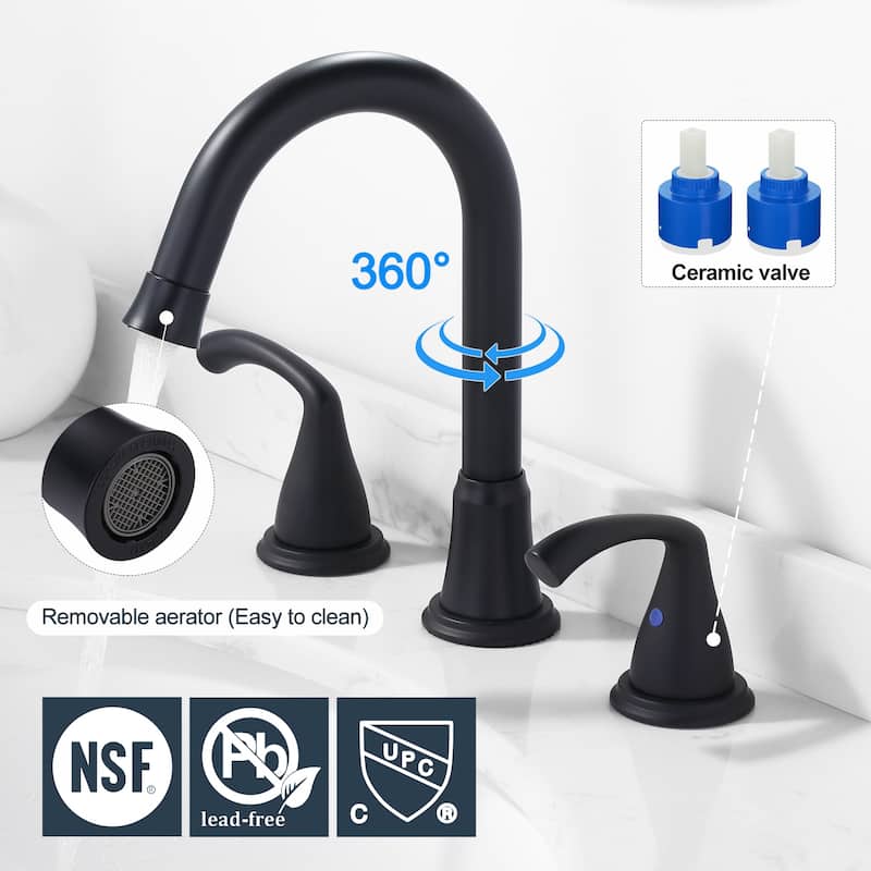 WOWOW 3-Hole Widespread Double Handle Bathroom Faucet