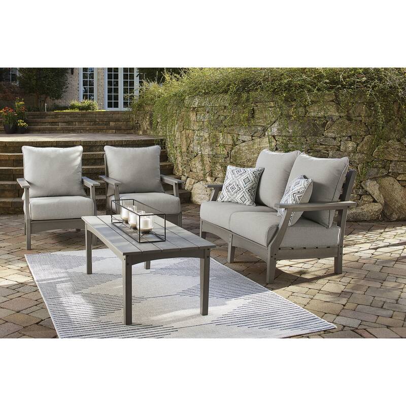 Signature Design by Ashley Visola Gray 4-Piece Outdoor Loveseat Conversation Set - 54"W x 33"D x 37"H