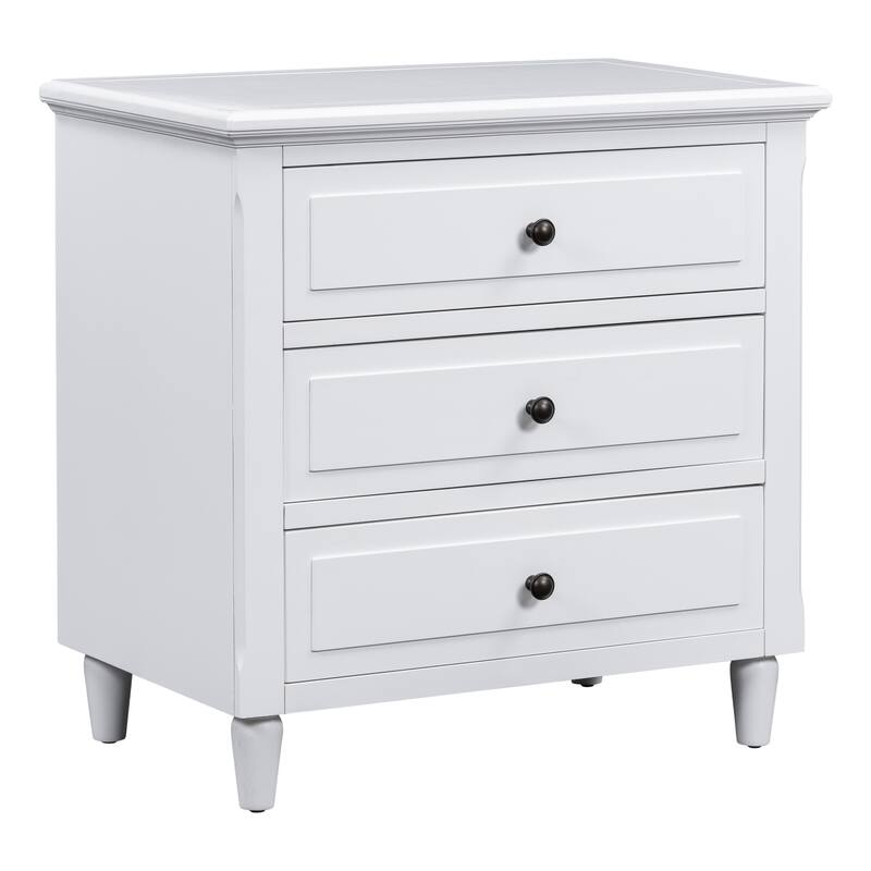 Bedside Cabinet With Three Robust Drawers - White