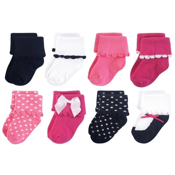 slide 1 of 1, Luvable Friends Baby Girl Fun Essential Socks, Black Pink Bow Black Pink Bow - 0-6 Months