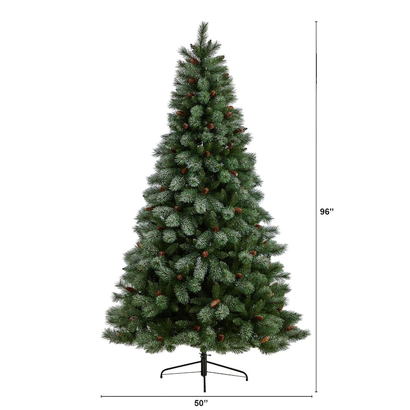 8ft. Snowed Pine Artificial Christmas Tree with 1159 Branches & Pine Cones - Winter Wonderland Holiday X-Mas Tree